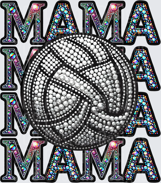 Rhinestone Bling Volleyball Mama Stacked Letter Design