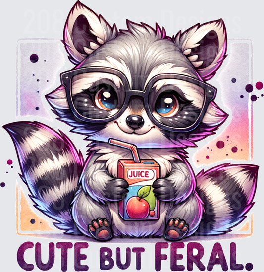 Cute But Feral Raccoon with Glasses Drinking Juice Box