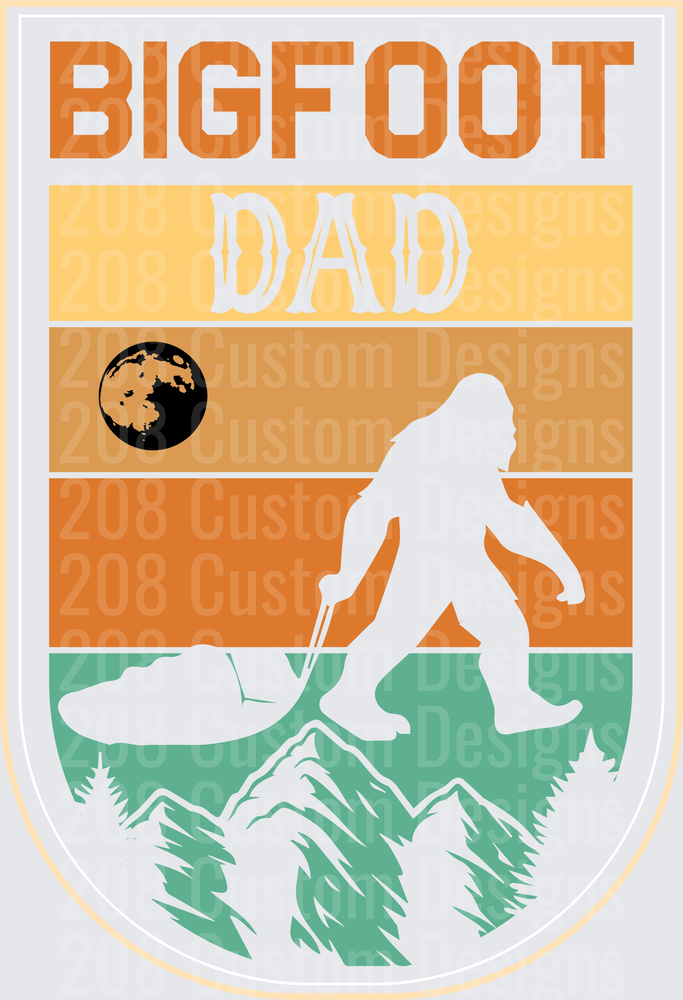 Bigfoot Dad Retro Sunset Mountain Silhouette Badge Design