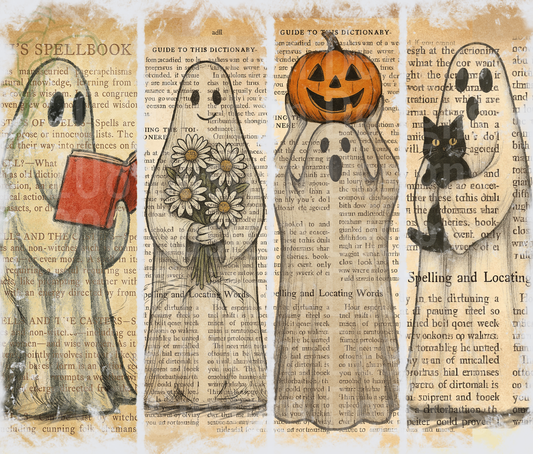 Four Halloween Ghosts on Vintage Pages