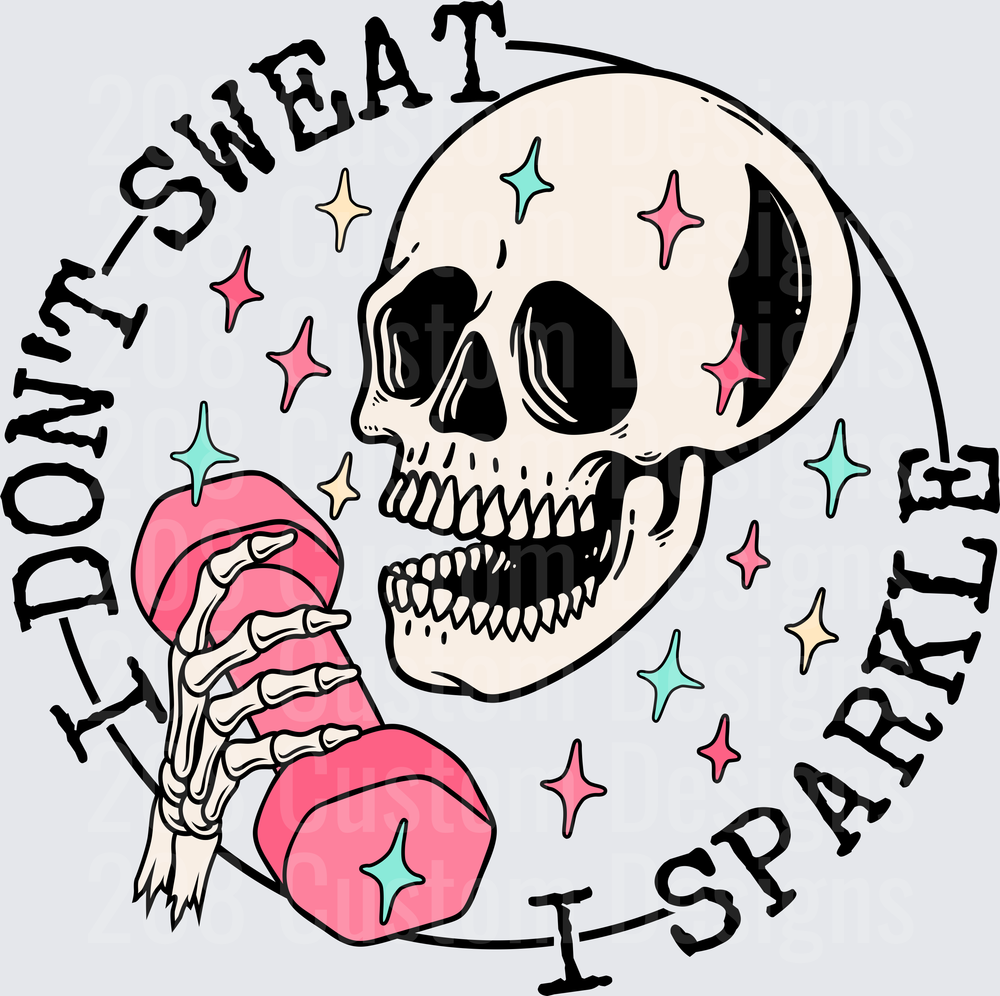 Don't Sweat It Sparkle Skull with Pink Boxing Glove