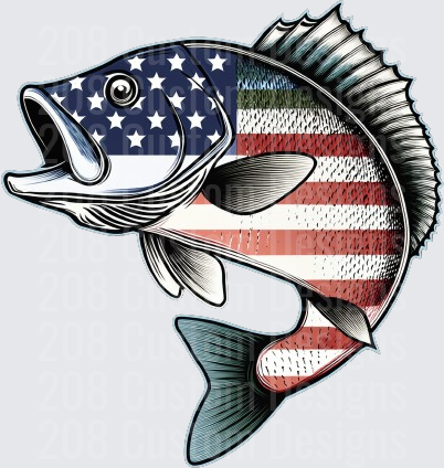 Patriotic Bass Fish with American Flag Stars and Stripes