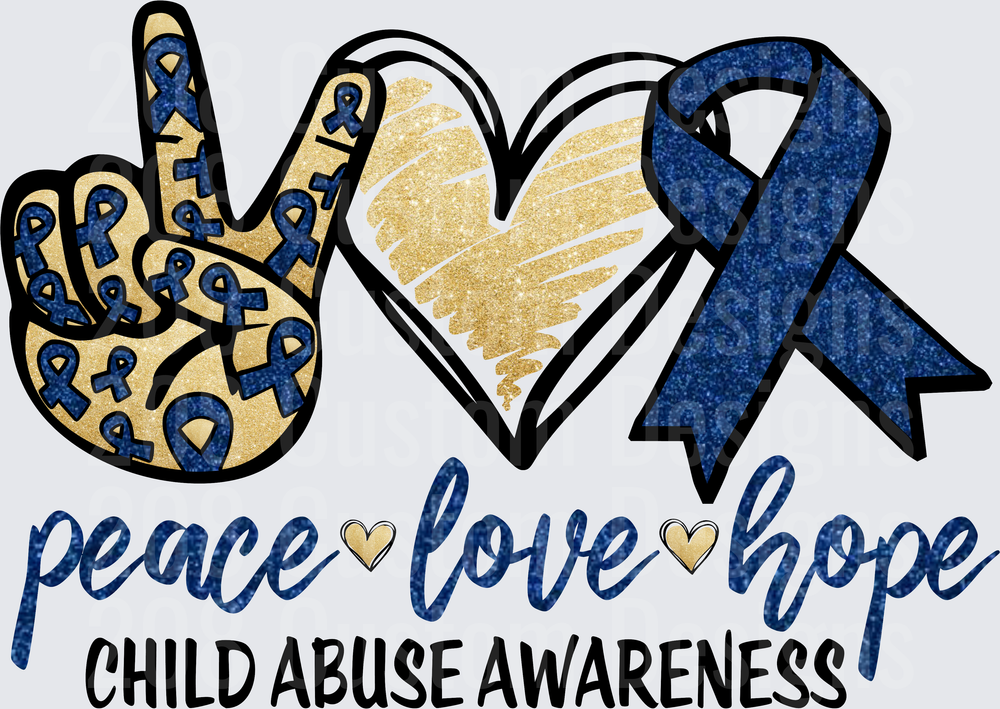 Peace Love Hope Child Abuse Awareness Blue Ribbon Design