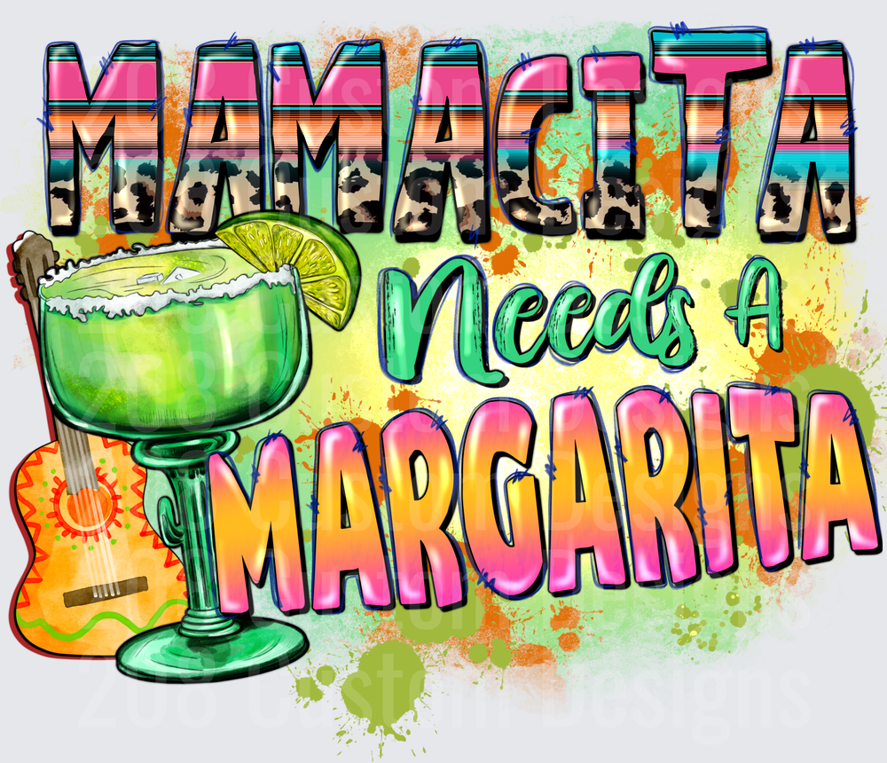 Mamacita Needs A Margarita with Lime Glass and Guitar