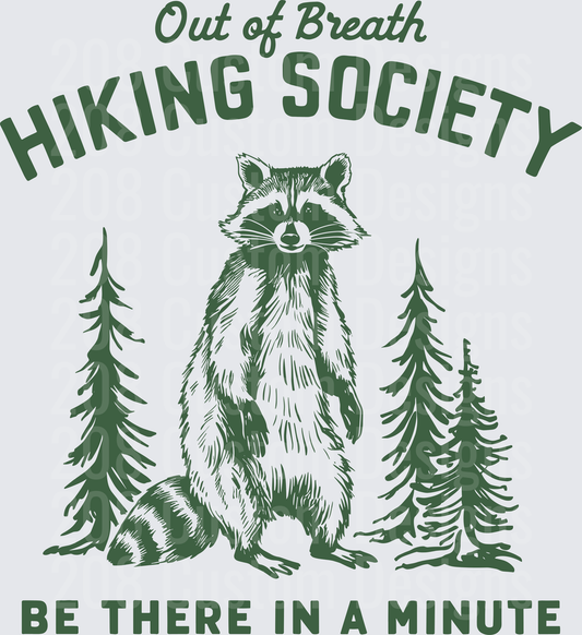 Out of Breath Hiking Society Raccoon Pine Trees Design
