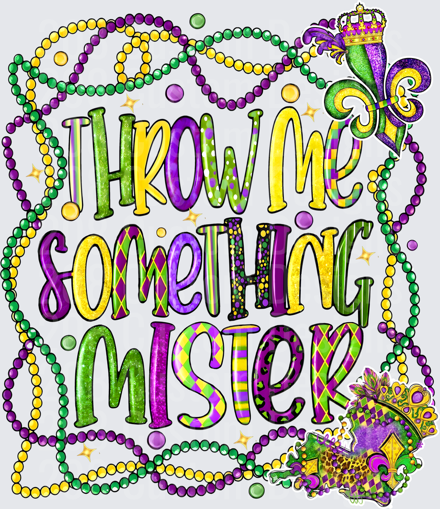 Throw Me Something Mister Mardi Gras Beads Fleur de Lis