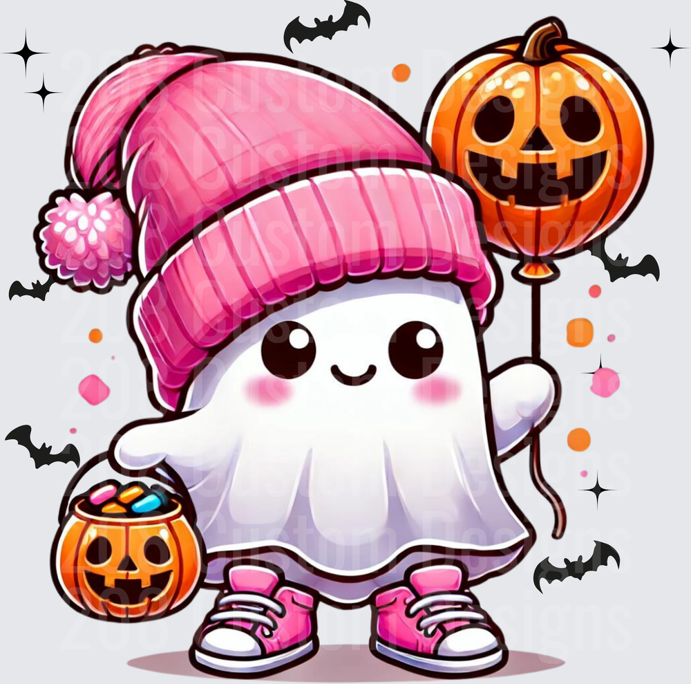 Cute Halloween Ghost Pink Beanie Pumpkin Balloon Sneakers