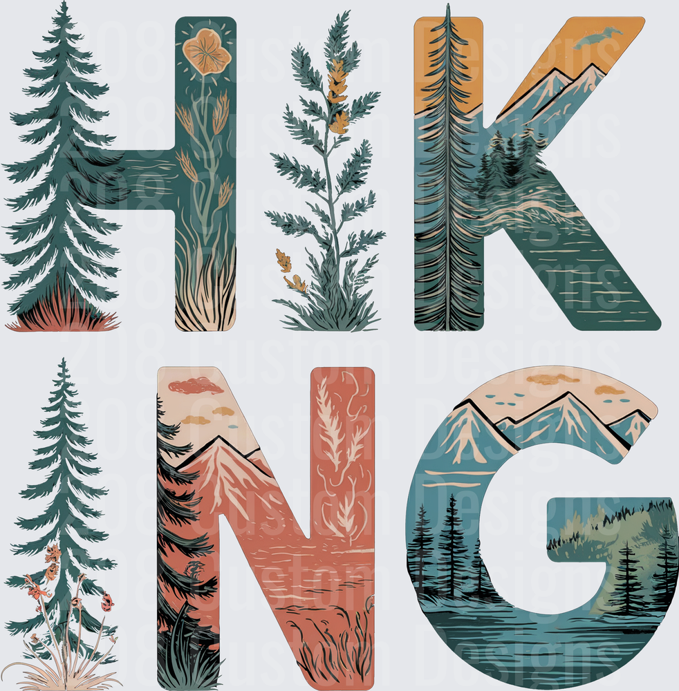 HIKING Nature Letters with Pine Trees Mountains and Wildlife
