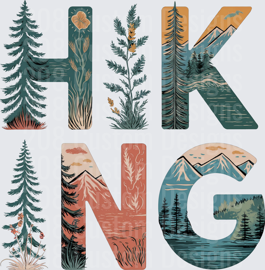 HIKING Nature Letters with Pine Trees Mountains and Wildlife