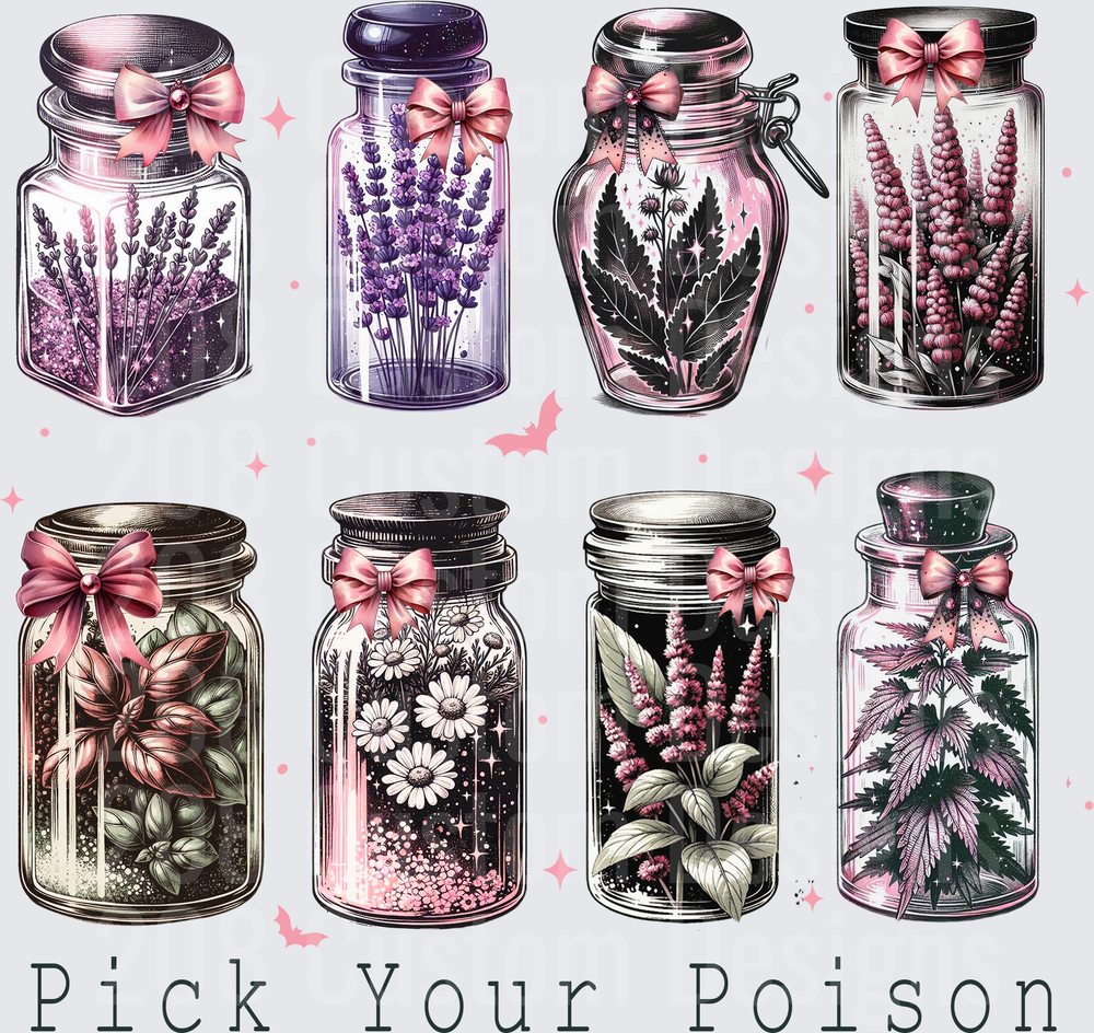 Pick Your Poison Witchy Herb Jars Pink Bow