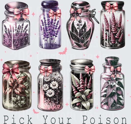 Pick Your Poison Witchy Herb Jars Pink Bow