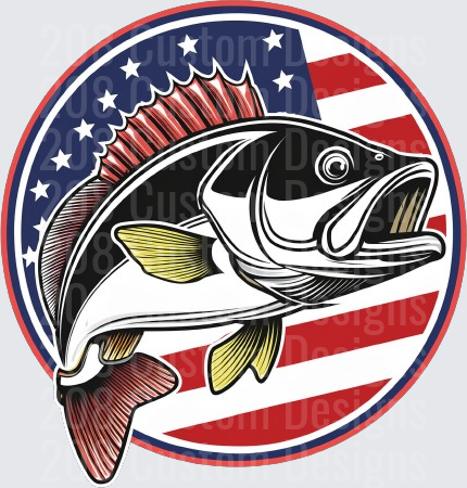 Bass Fish American Flag Circle Design