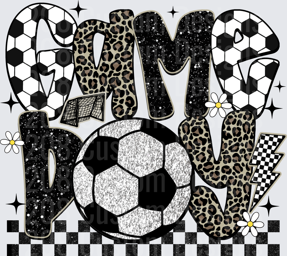Game Day Soccer Leopard Glitter Checkered Bolt