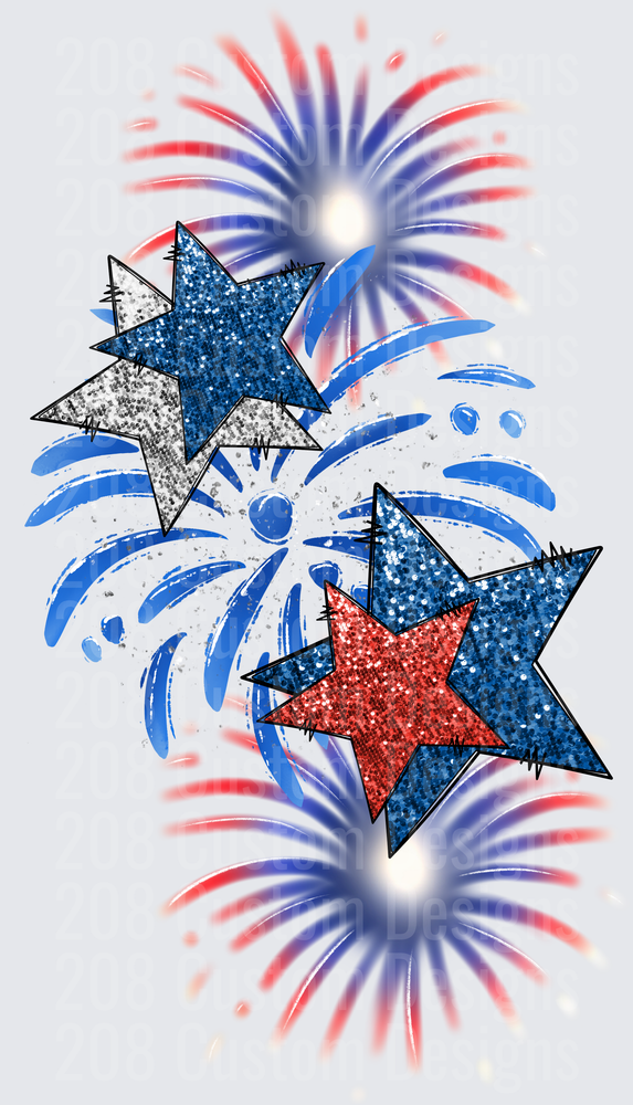 Patriotic Stars and Fireworks Fourth of July Design