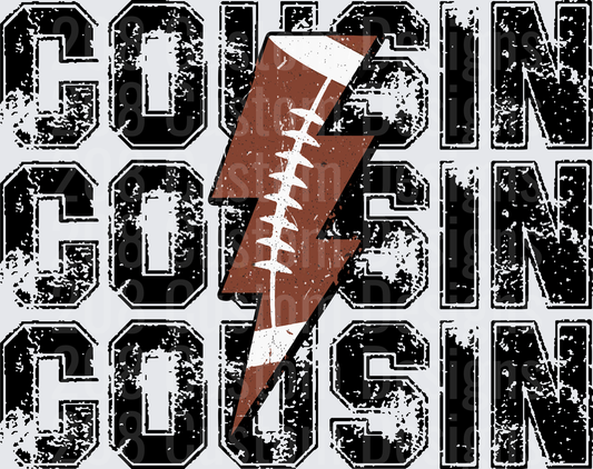 Cousin Stacked Grunge Varsity Letters Football Lightning Bolt