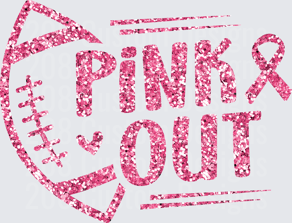 Pink Glitter PINK OUT Breast Cancer Awareness Ribbon Football