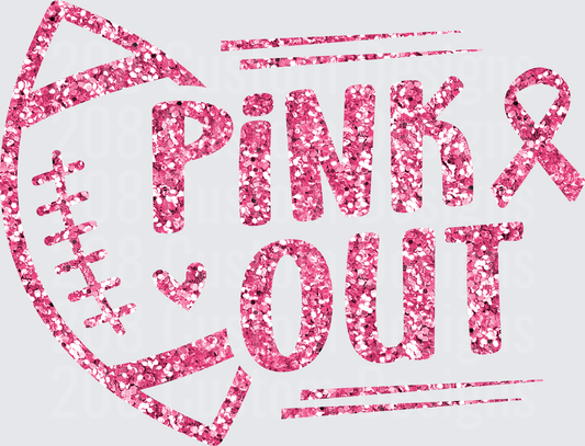Pink Glitter PINK OUT Breast Cancer Awareness Ribbon Football