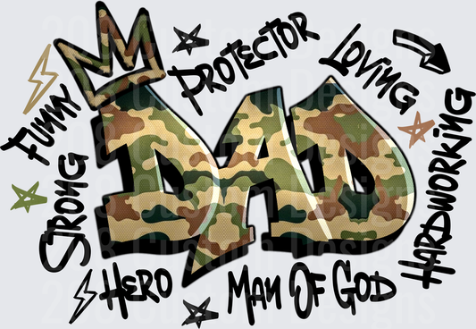Dad Camouflage Crown Hero Protector Strong Funny Loving Man Of God