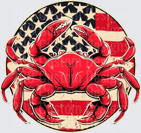 Red Crab with Vintage American Flag Background