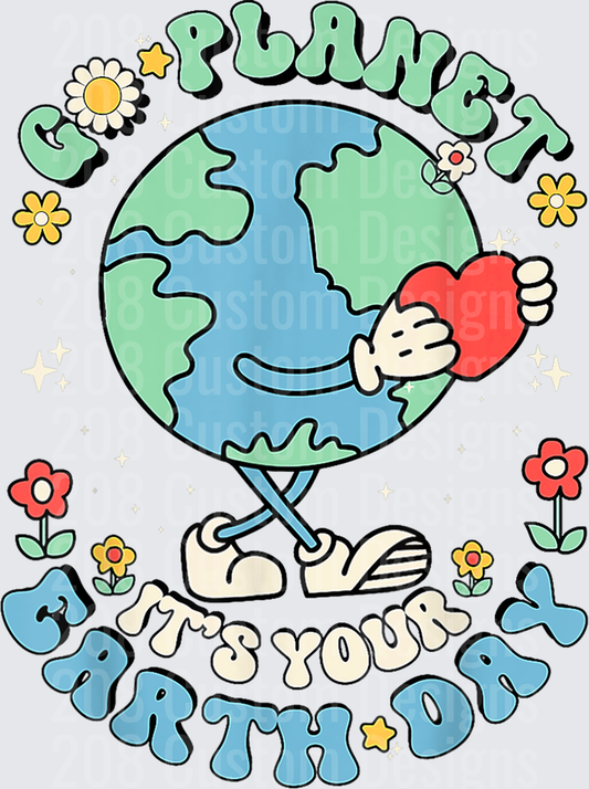 Planet Earth It's Your Earth Day Cute Cartoon Globe with Flowers