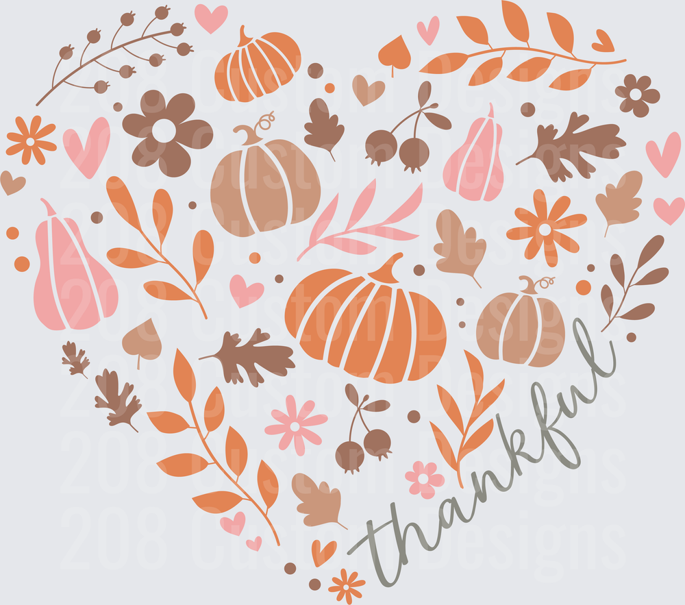 Thankful Heart Fall Pumpkins Leaves Floral Thanksgiving