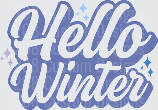 Hello Winter Purple Script Typography with Sparkles