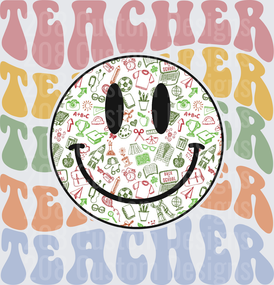 Retro Groovy Teacher Smiley Face School Doodle Pattern