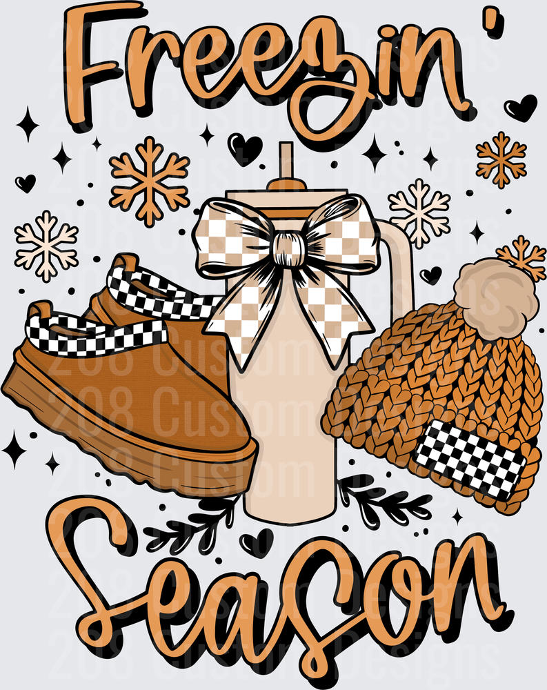 Freezin' Season Winter Coffee Tumbler Boots Beanie Snowflakes