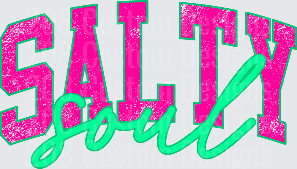 Salty Girl Pink and Green Distressed Text Design
