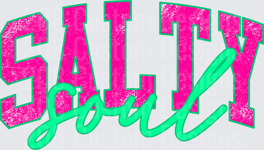 Salty Girl Pink and Green Distressed Text Design