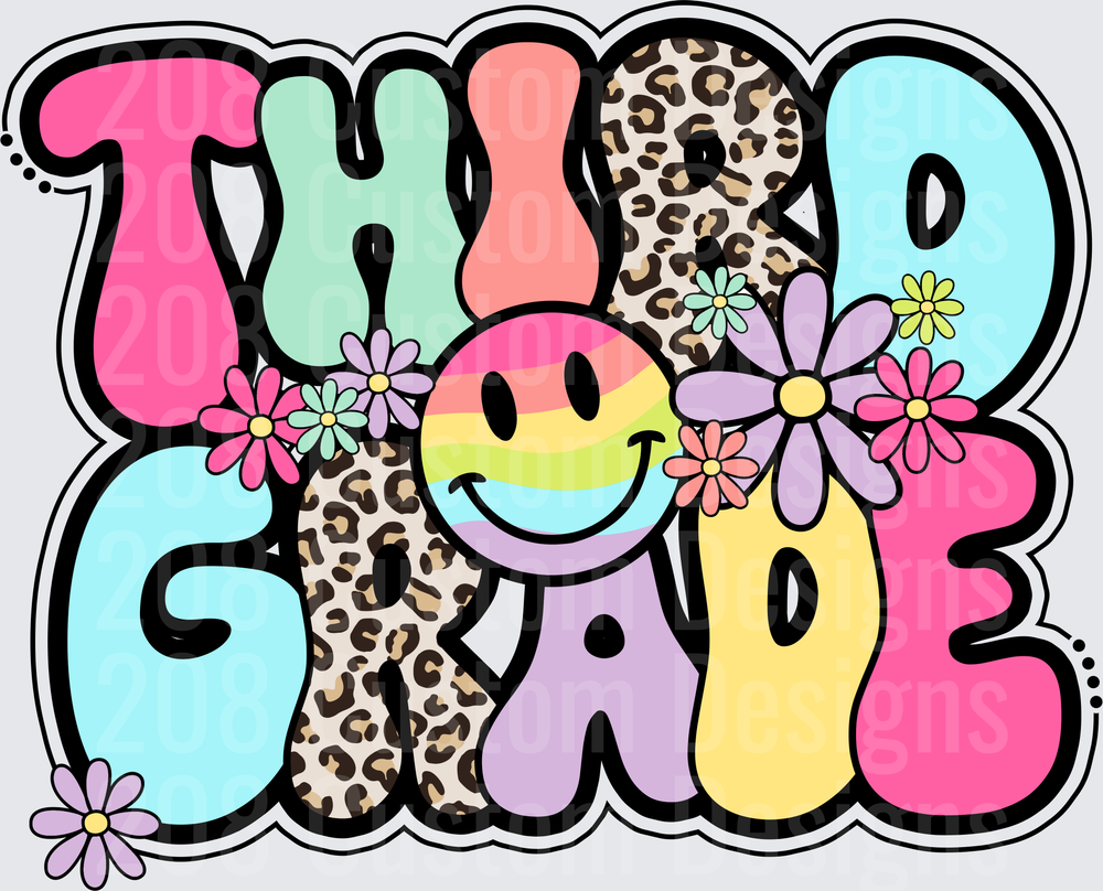 Third Grade Retro Groovy Smiley Face Leopard Floral Design