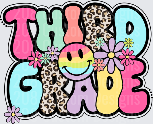 Third Grade Retro Groovy Smiley Face Leopard Floral Design