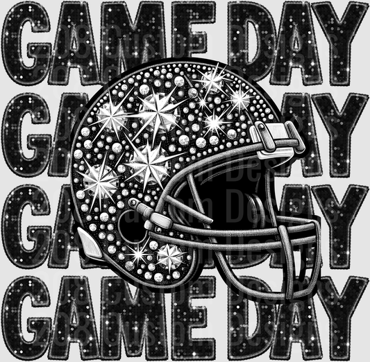 Game Day Black Glitter Rhinestone Football Helmet Stacked