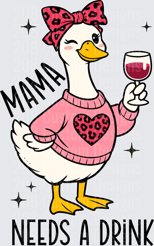 Mama Duck with Leopard Print Headband Holding Wine Glass