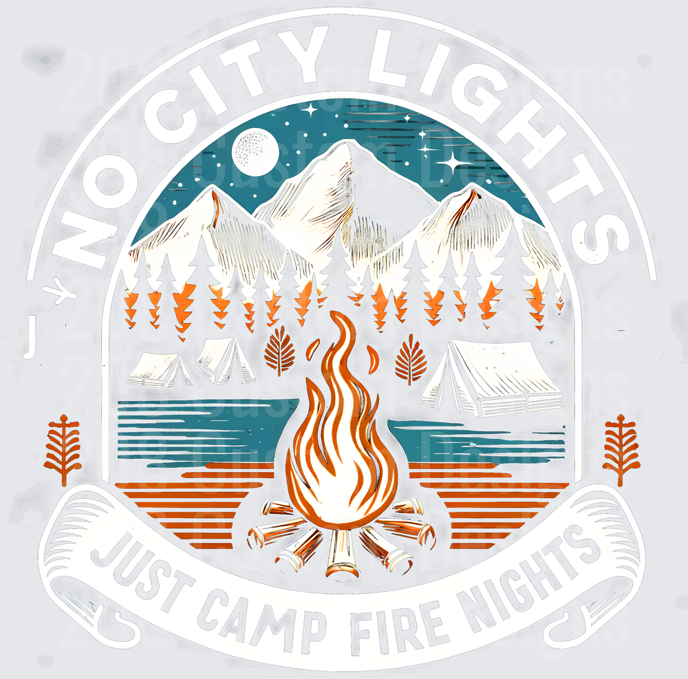 Vintage Outdoor Camping Scene with Campfire Mountains and Stars