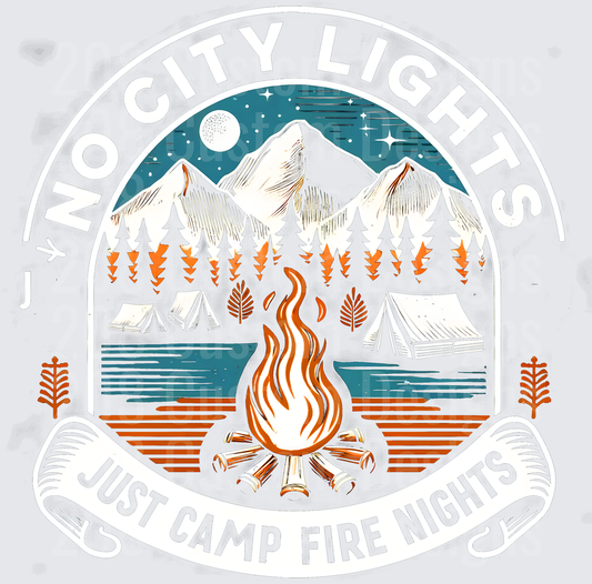 Vintage Outdoor Camping Scene with Campfire Mountains and Stars