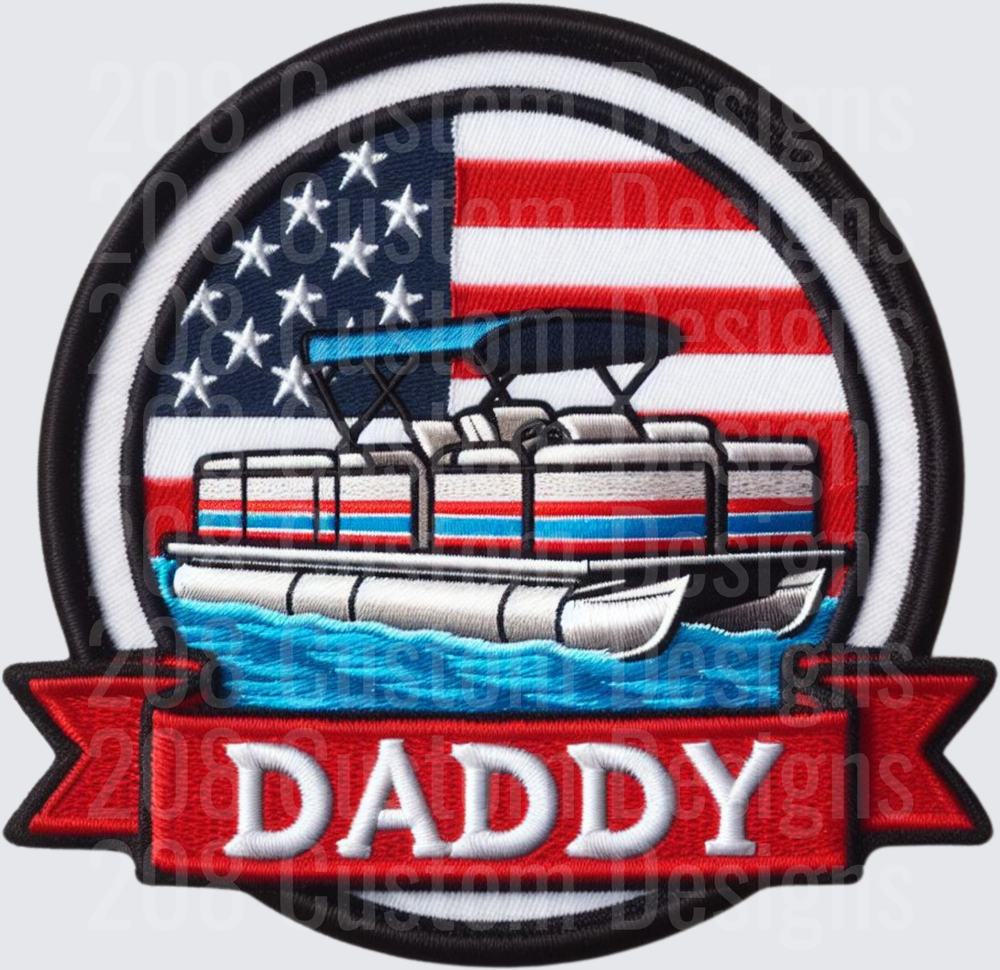 Daddy Pontoon Boat American Flag Embroidered Patch Design