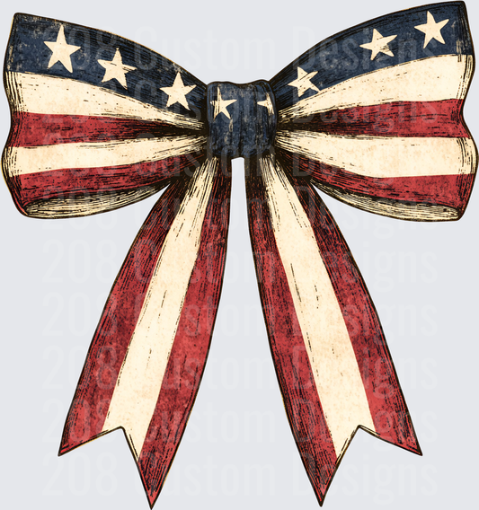 Vintage American Flag Bow with Stars and Stripes Pattern