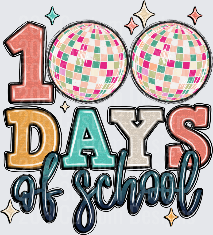 100 Days of School Retro Disco Ball Colorful Design