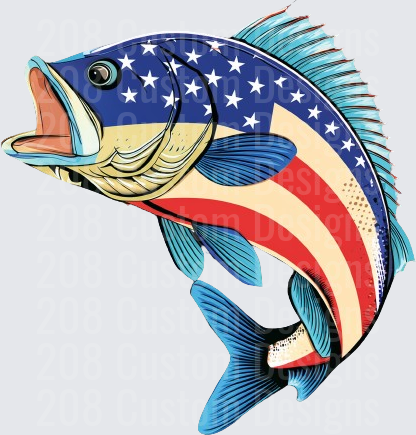 Patriotic Bass Fish with American Flag Pattern