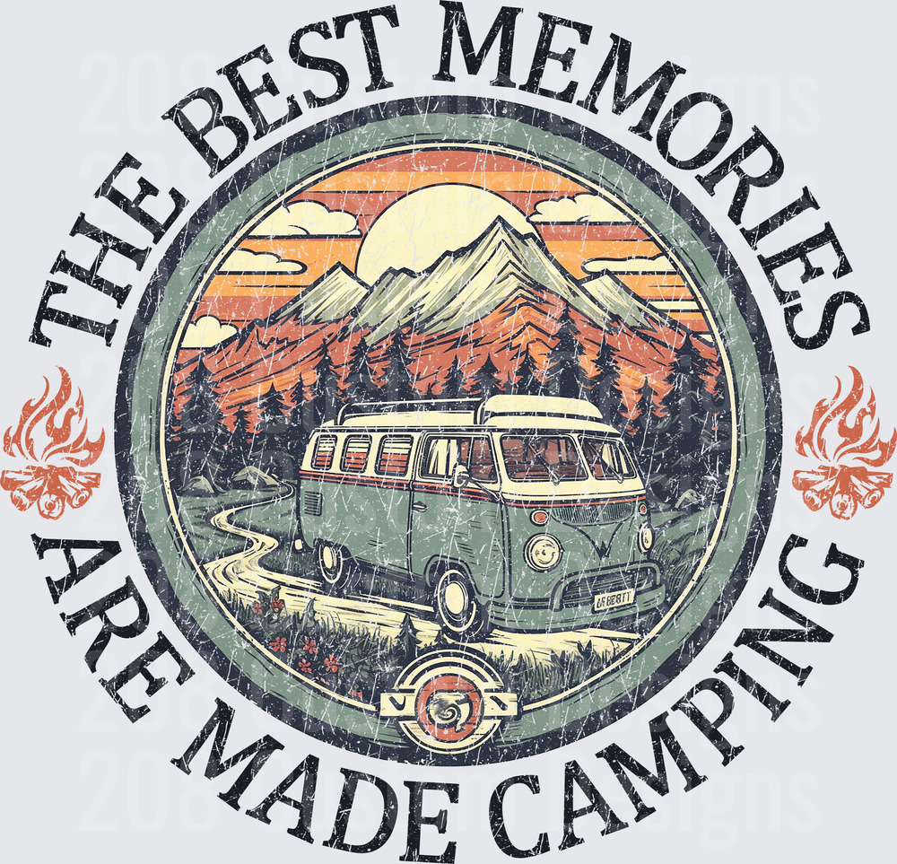 The Best Memories Are Made Camping Vintage VW Bus Mountain Scene