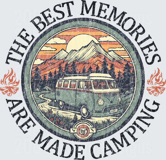The Best Memories Are Made Camping Vintage VW Bus Mountain Scene