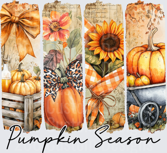 Vintage Autumn Pumpkin Season Watercolor Bookmarks with Orange Bow