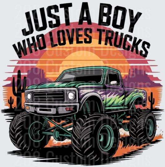 Just A Boy Who Loves Trucks Monster Truck Desert Sunset