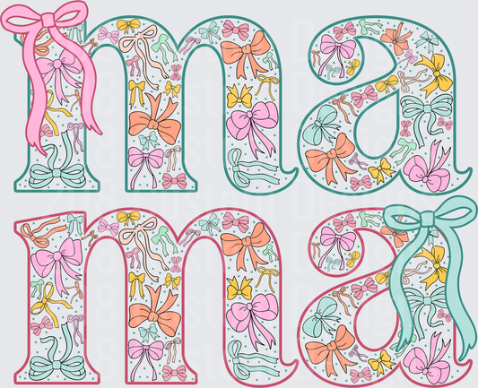 Colorful Bow Pattern Mama Letters with Ribbon Accent