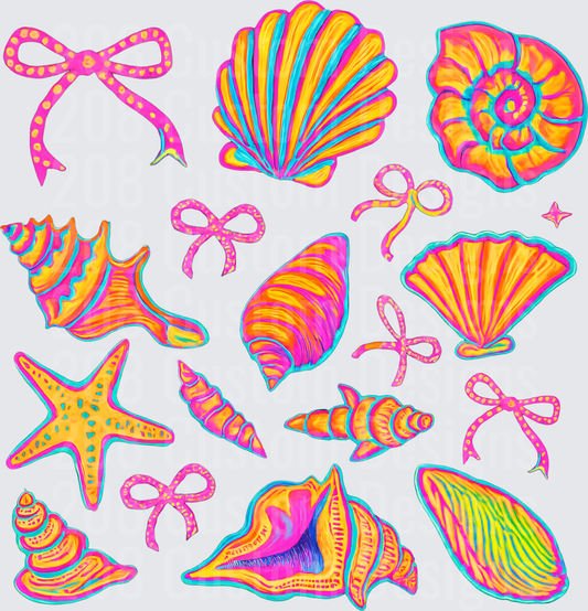 Vibrant Rainbow Seashells Starfish and Bow Collection