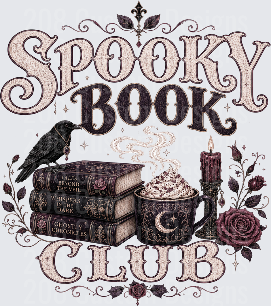 Spooky Book Club Gothic Raven Books Coffee Candle Roses
