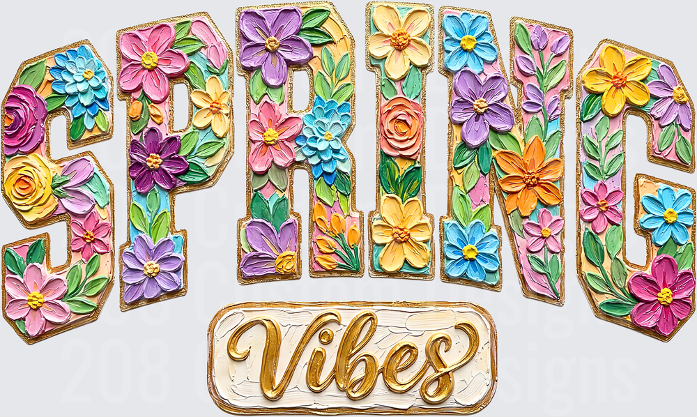Spring Vibes Floral Letters with Colorful Blooms and Leaves