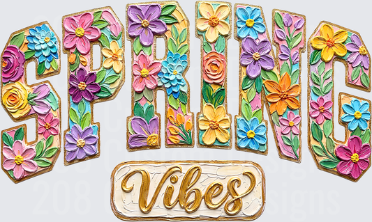 Spring Vibes Floral Letters with Colorful Blooms and Leaves