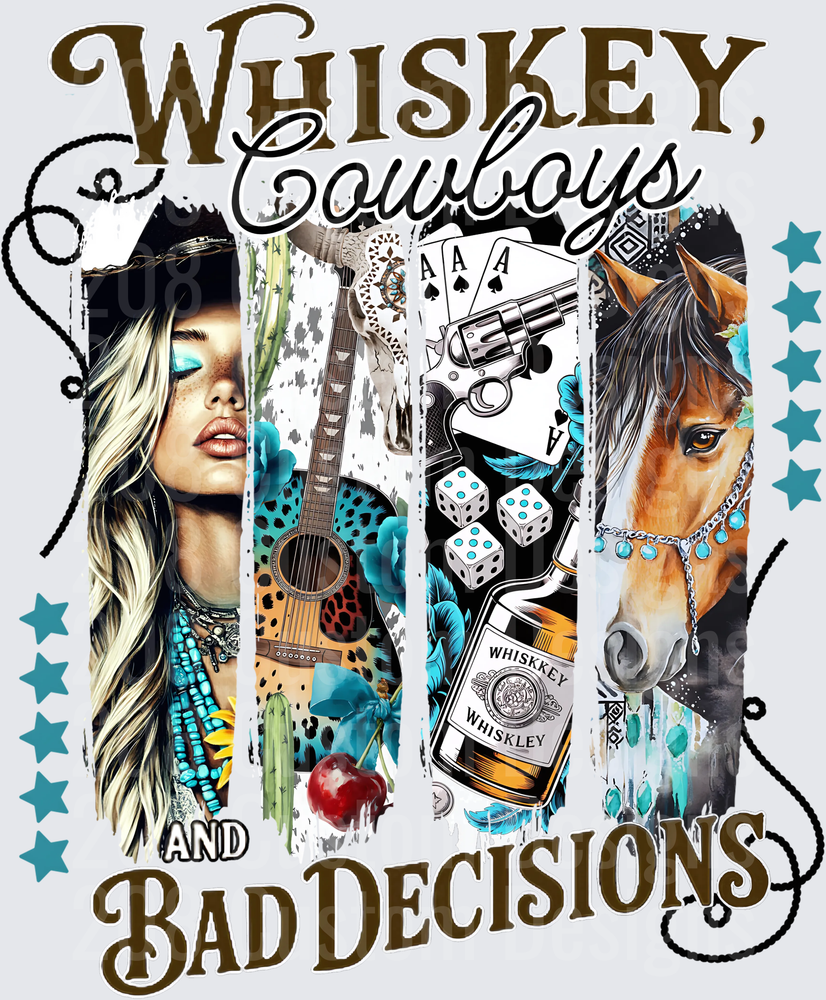 Whiskey Cowboys and Bad Decisions Western Collage Design